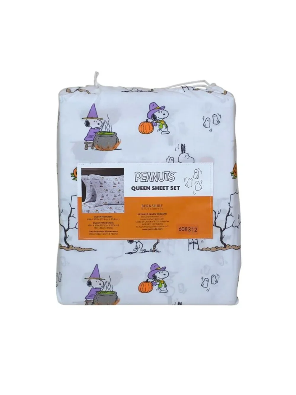Peanuts Halloween-Themed Queen Sheet Set By Berkshire With Snoopy & Woodstock